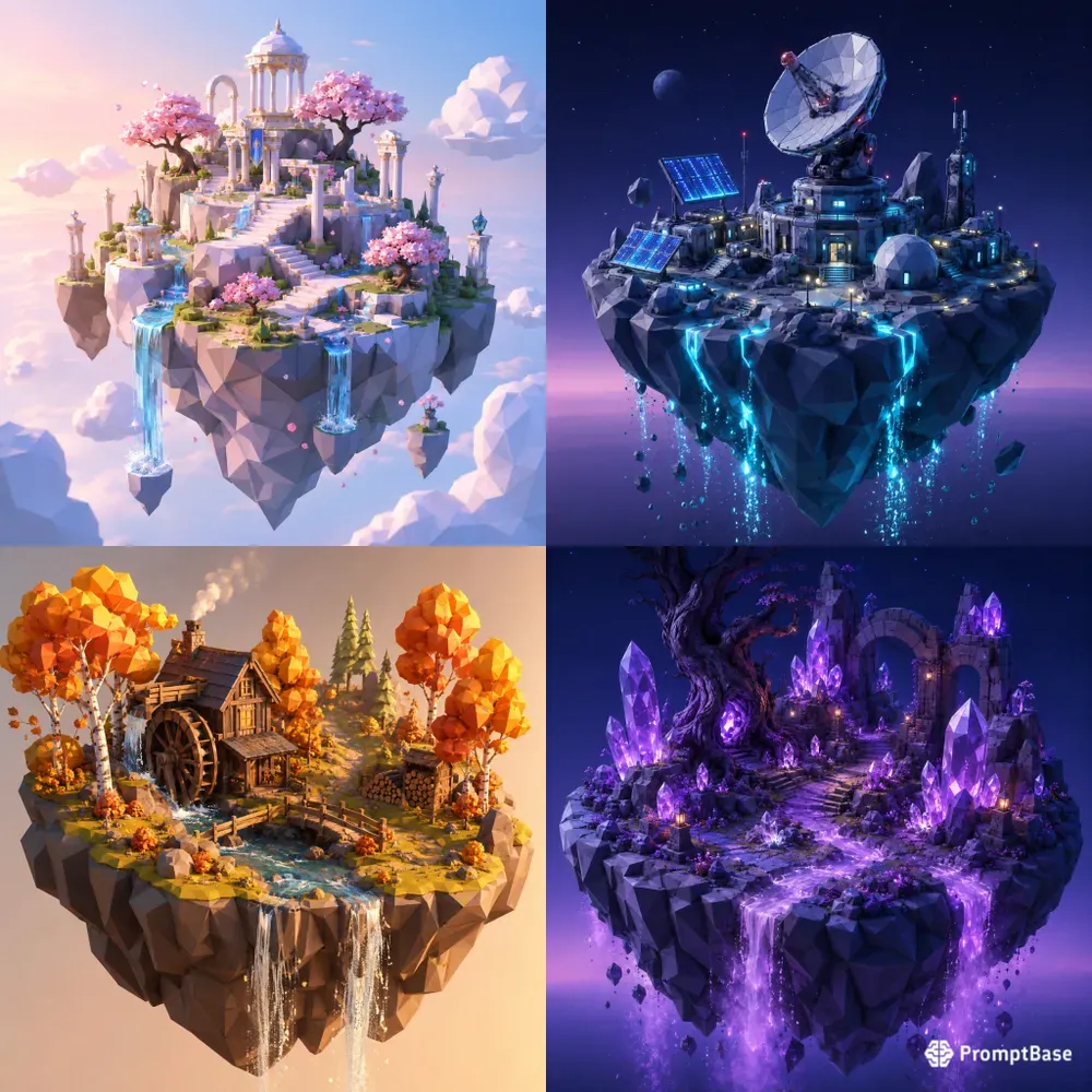 3D Low Poly Floating Fantasy Islands