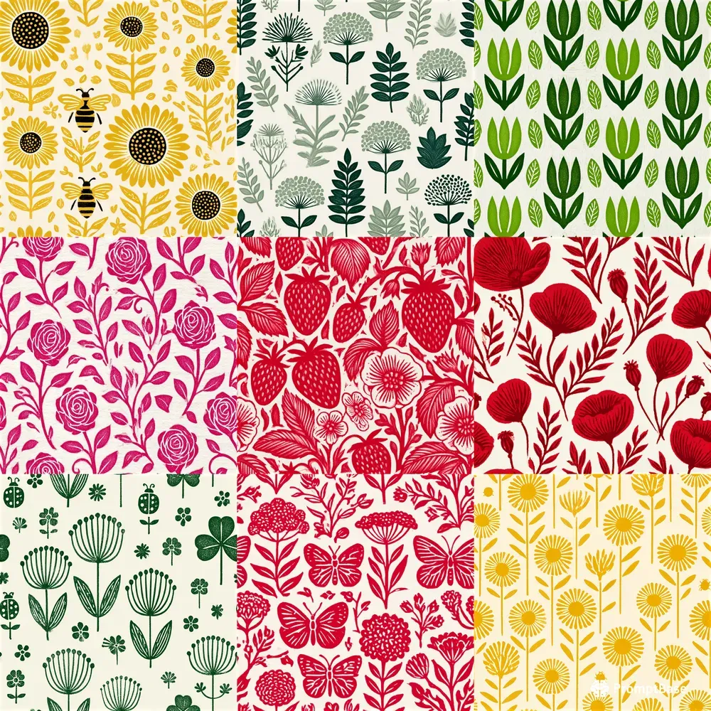 Floral Stamp Seamless Patterns