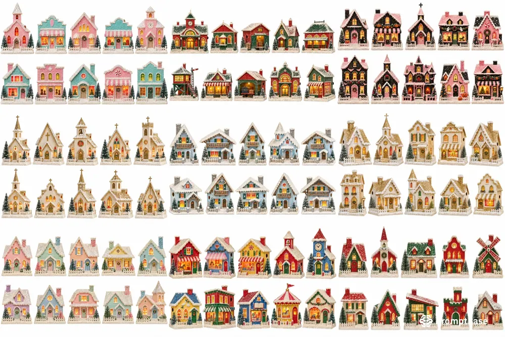 Christmas Putz Village Clipart Art