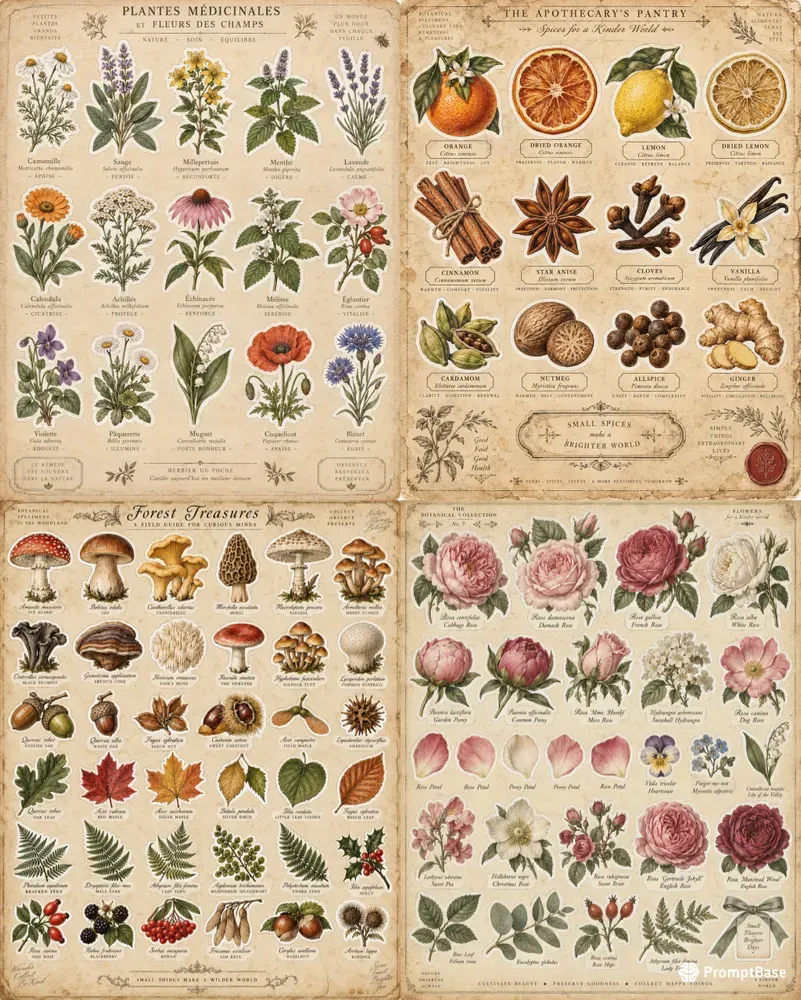 Vintage Botanical Sticker Cutout Sheets