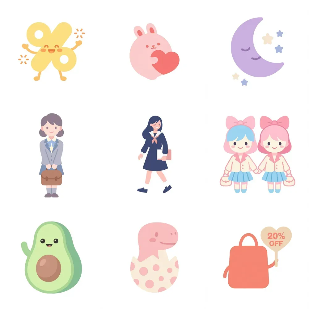 Kawaii Lineless Vector Icons