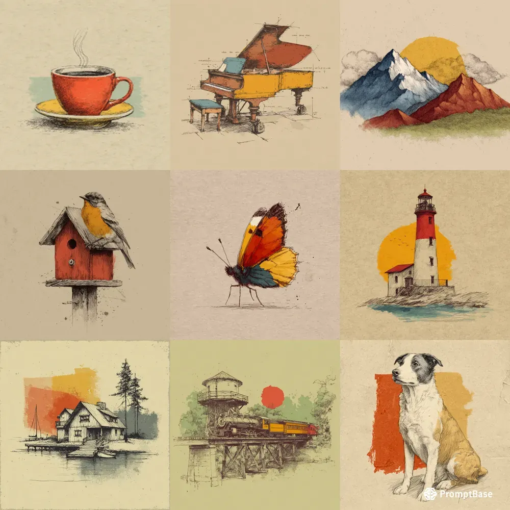 Pencil Ink Storybook Retro Prints