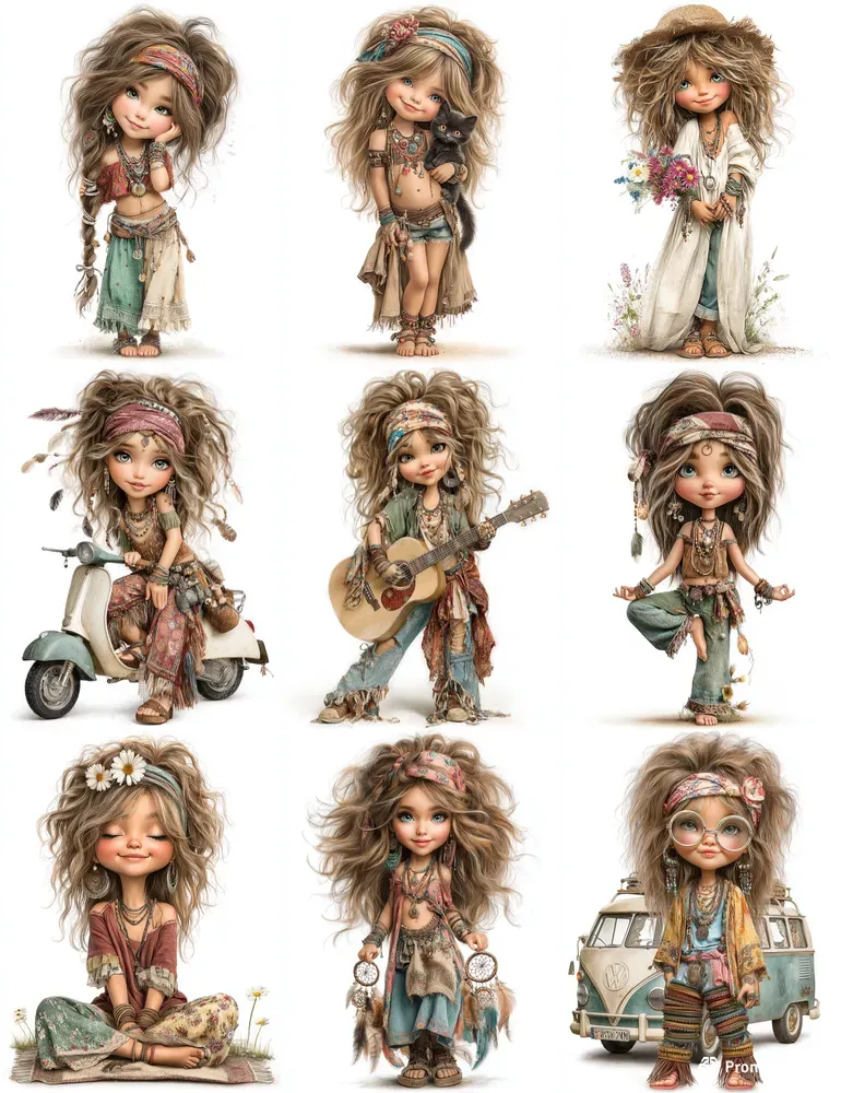 Summer Boho Girl Clipart Tshirt Prints