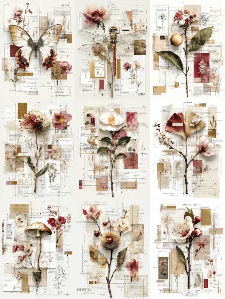 Botanical Printable Papers Junk Journals