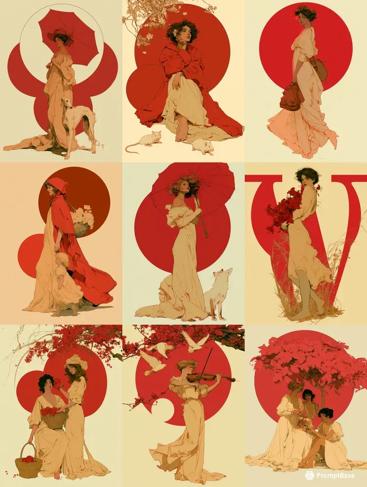 Art Nouveau Crimson Elegances
