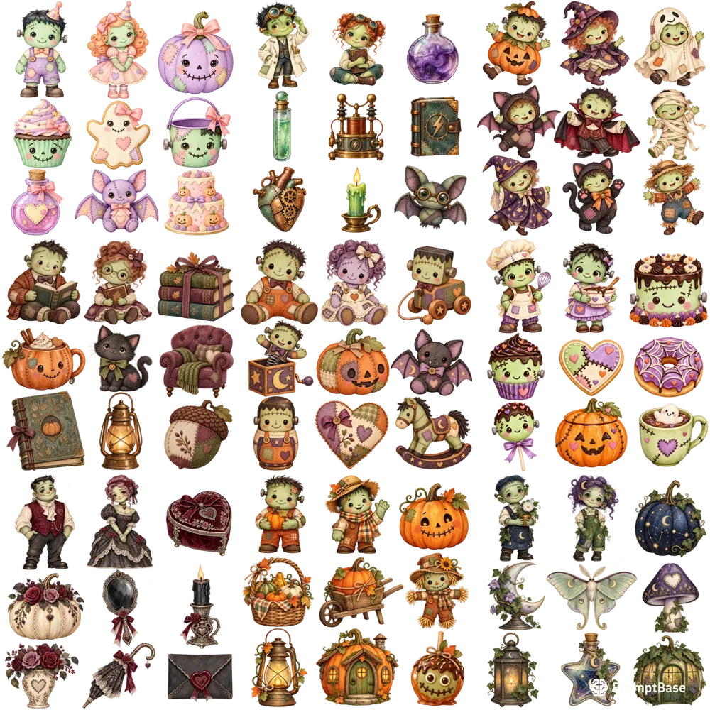 Cute Frankenstein Halloween Clipart Sets