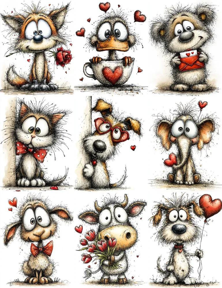Love Animals Valentine Clipart Postcards