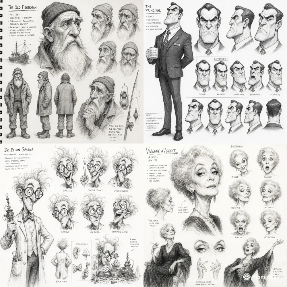 Vintage Pencil Caricature Sketch Sheets