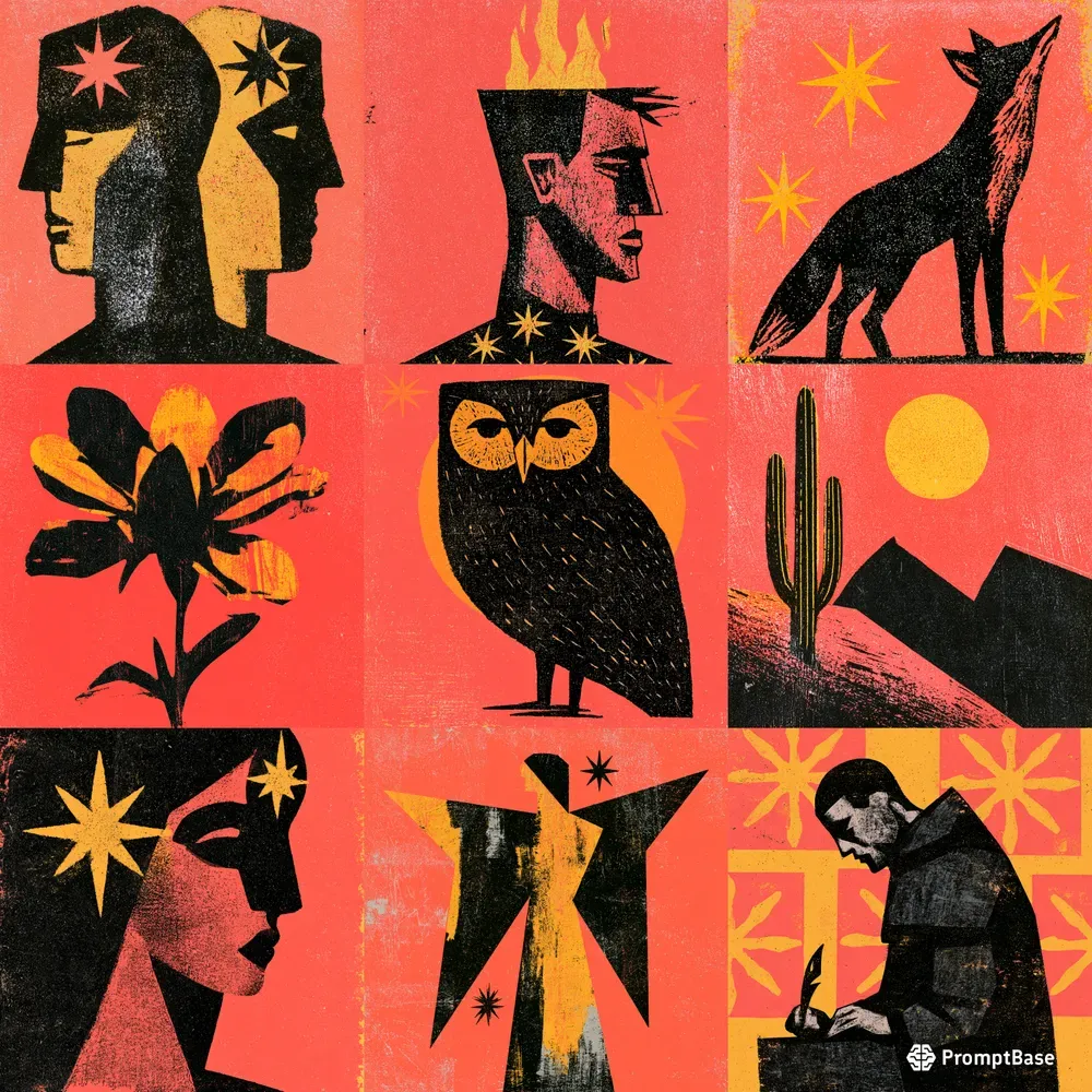 Midcentury Block Print Art