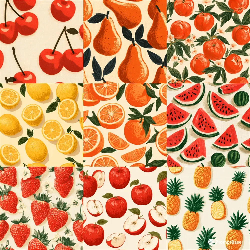 Retro Kitchen Fruit Seamless Patterns