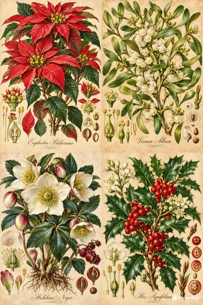 Victorian Xmas Botanical Gallery Posters