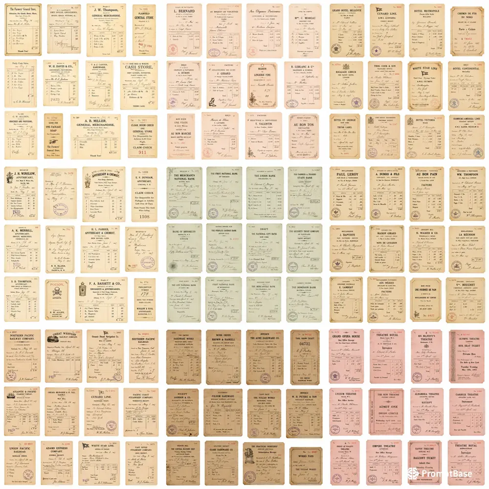Vintage Ledger Receipt Ephemera Sheets