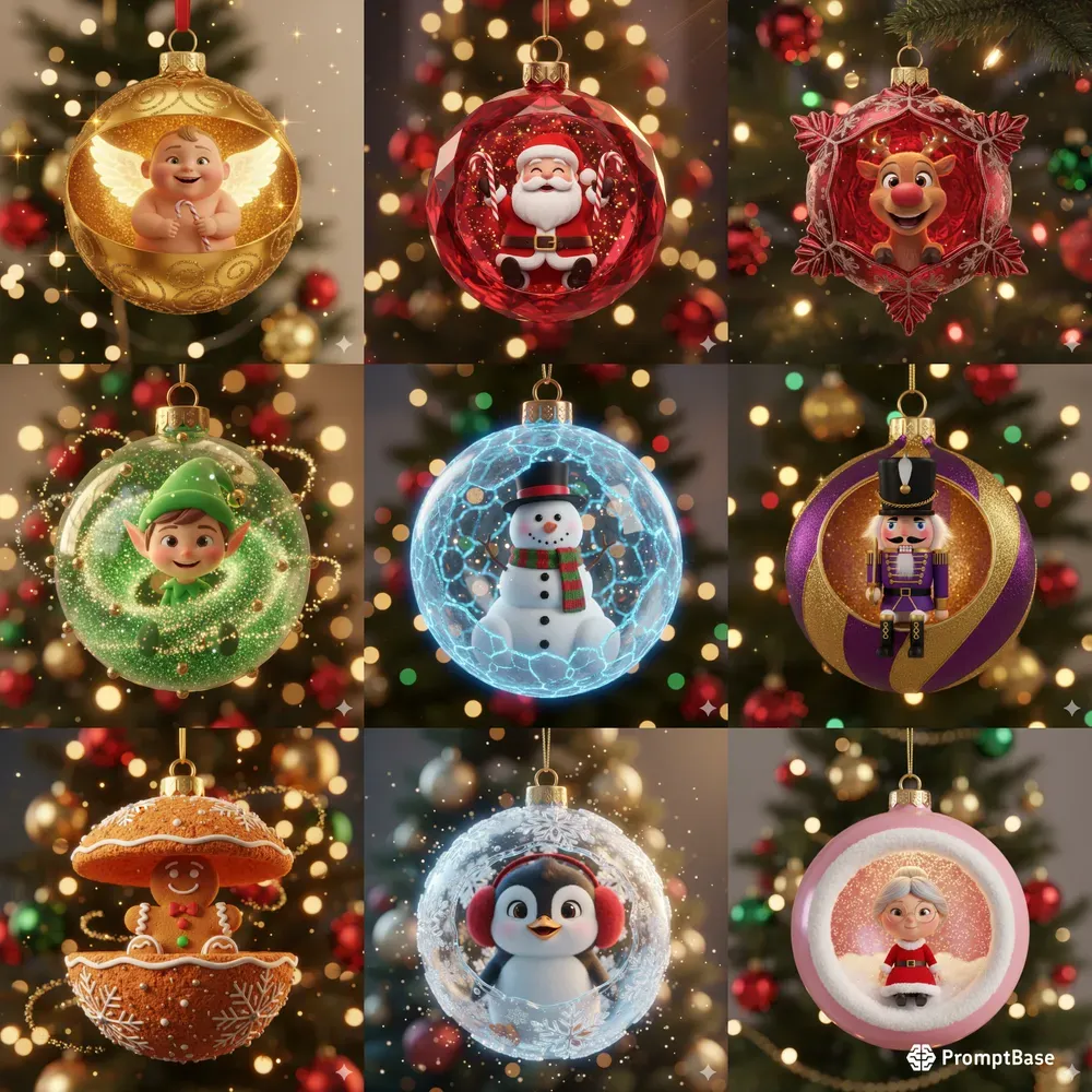 Cute 3D Christmas Ornament Characters