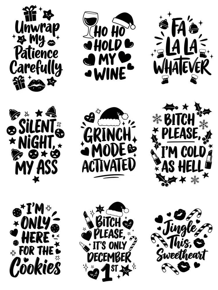 Swear Word Christmas Monochrome Colorings