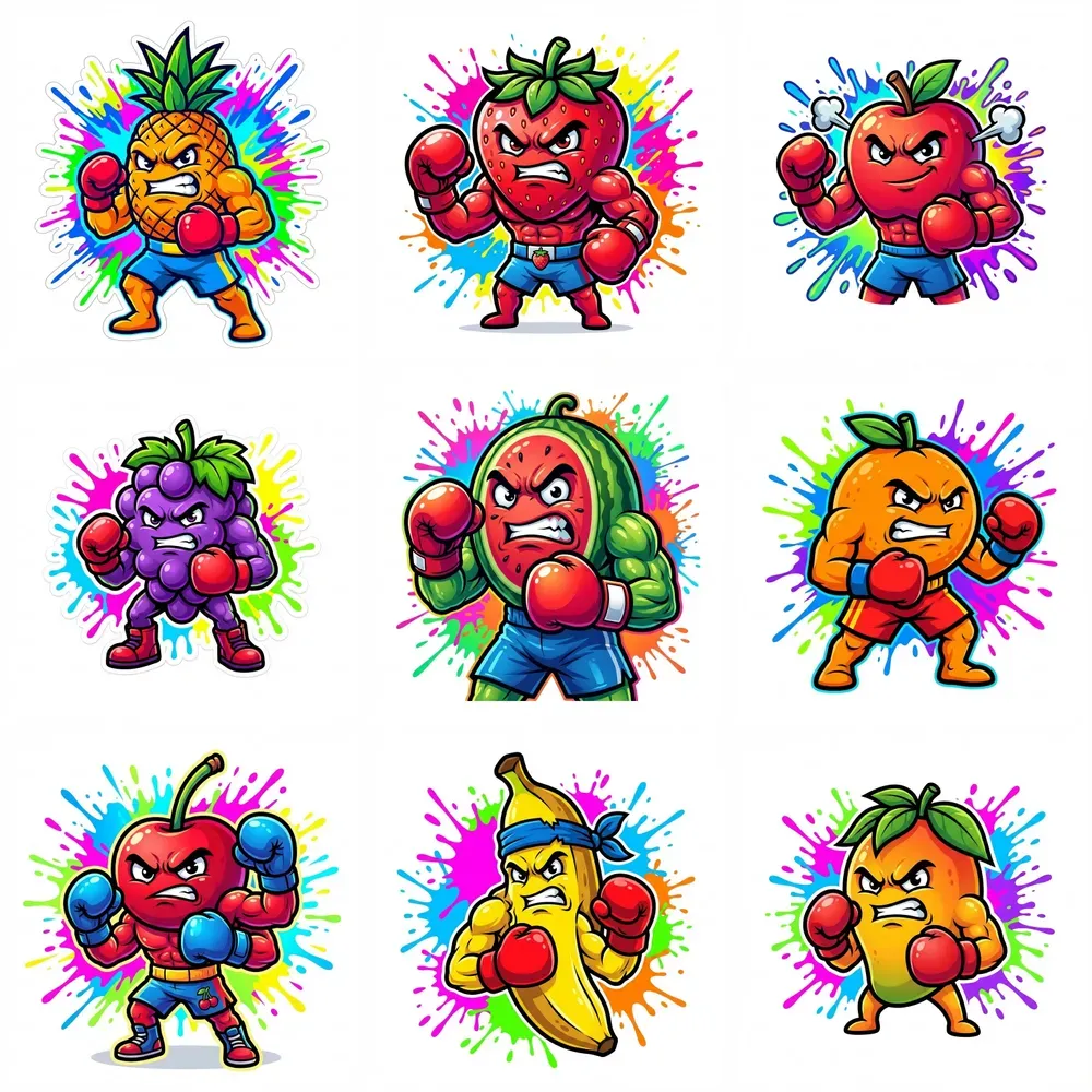 Bold Cartoon Fruit Mascots With Neon