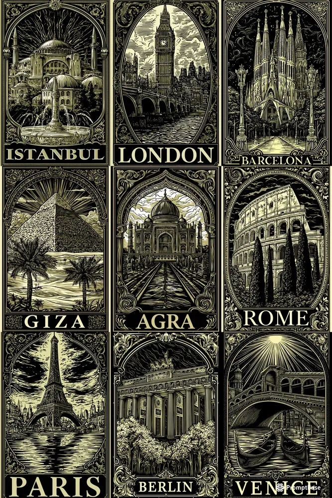 Engraved Vintage City Posters