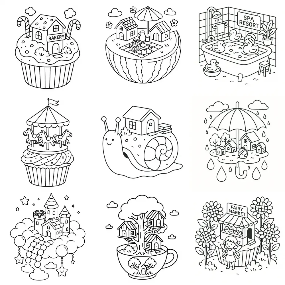 Magic Tiny Worlds Coloring Books