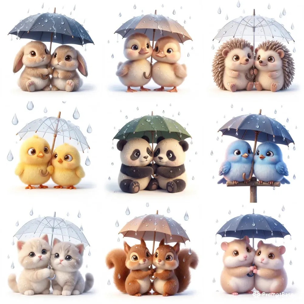 Adorable Animal Pairs Under Umbrellas