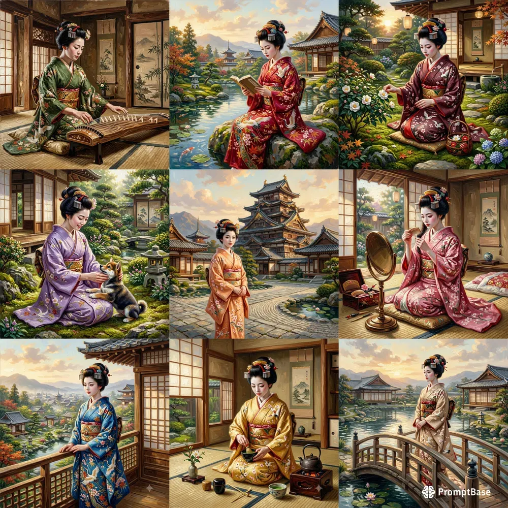 Elegant Kimono Oil Paintings