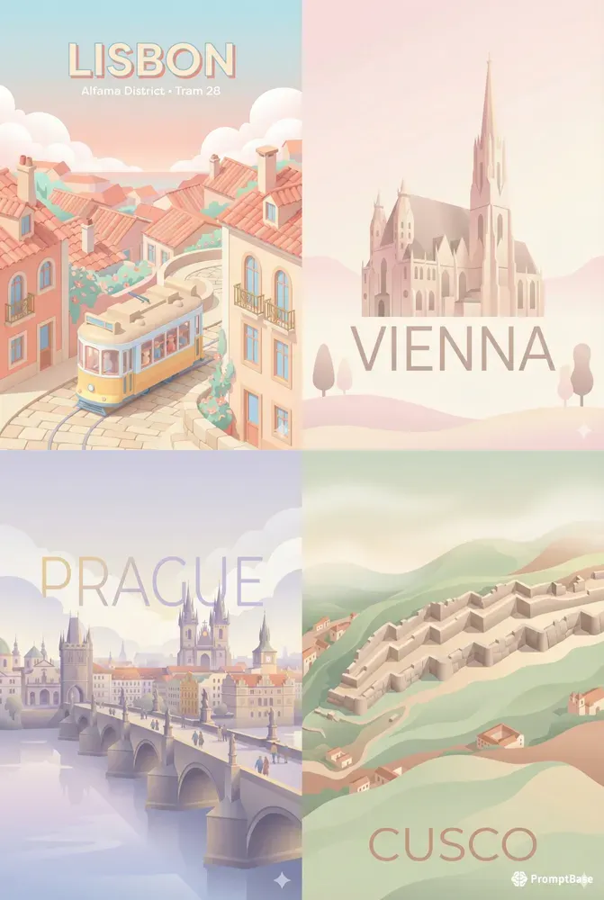 Minimal 3D City Travel Posters