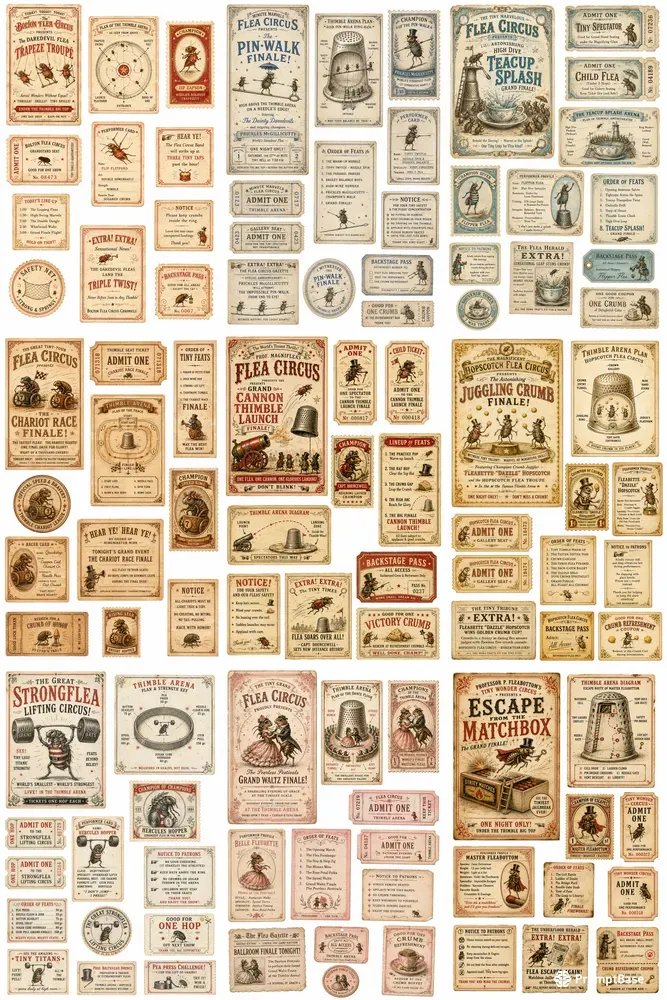 Flea Circus Tiny Ephemera Sheets