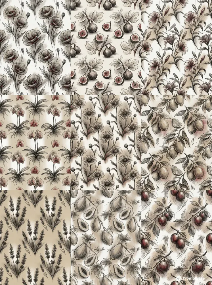 Handdrawn Charcoal Seamless Patterns