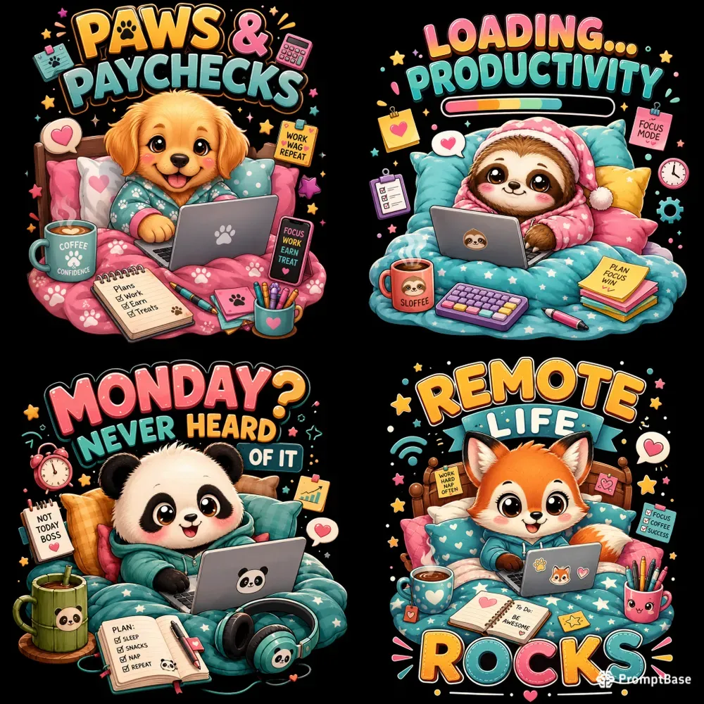 Cute Work From Bed Animal Tshirts