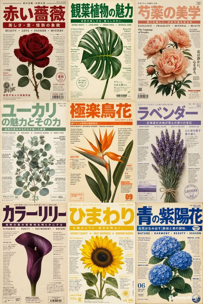 Retro Japanese Botanical Posters