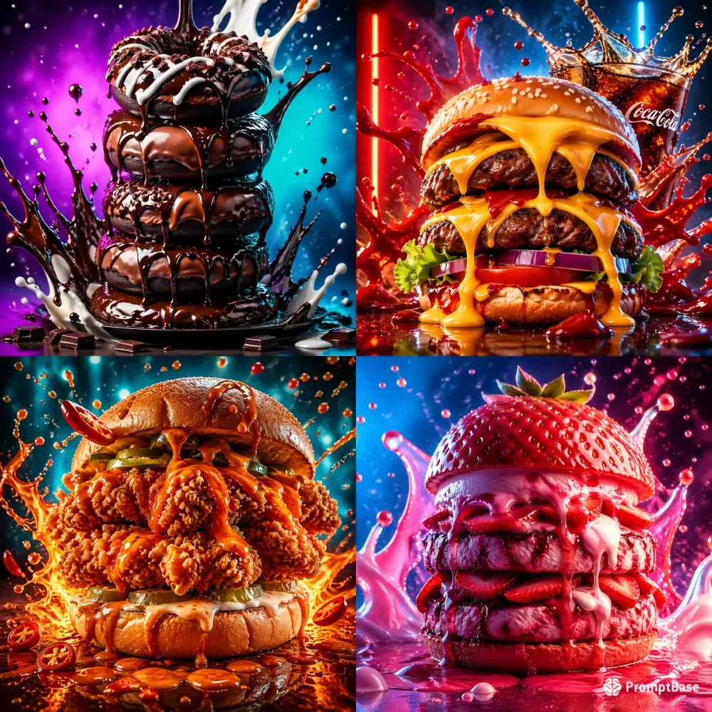 Neon Drip Food Explosion Art