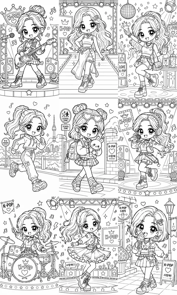 Kpop Idol Chibi Coloring Page Prompts