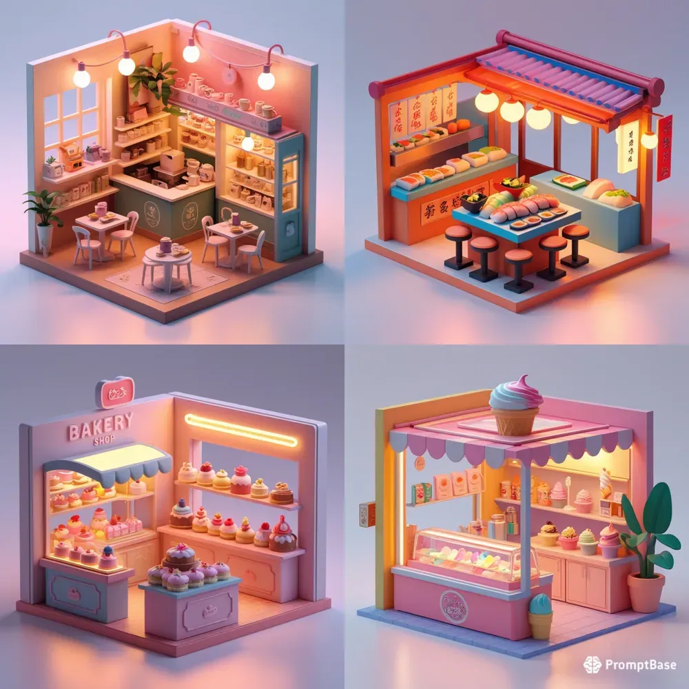3D Cute Miniature Food Shop Dioramas