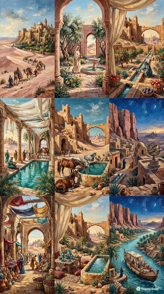 Impasto Ancient Desert Life Paintings