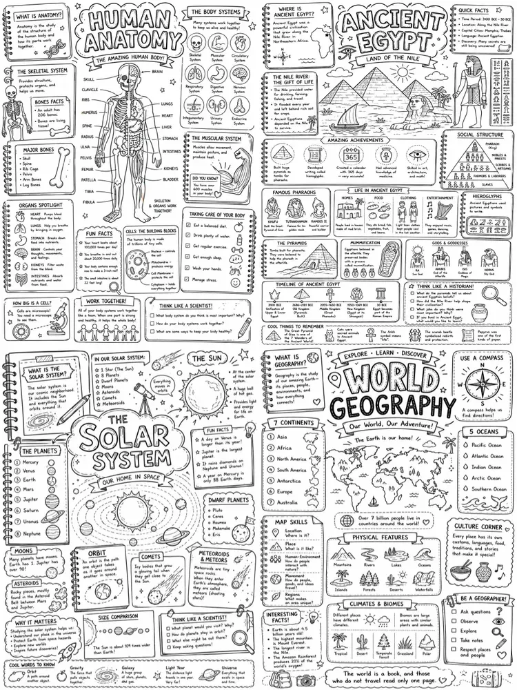 Educational Doodle Infographic Pages
