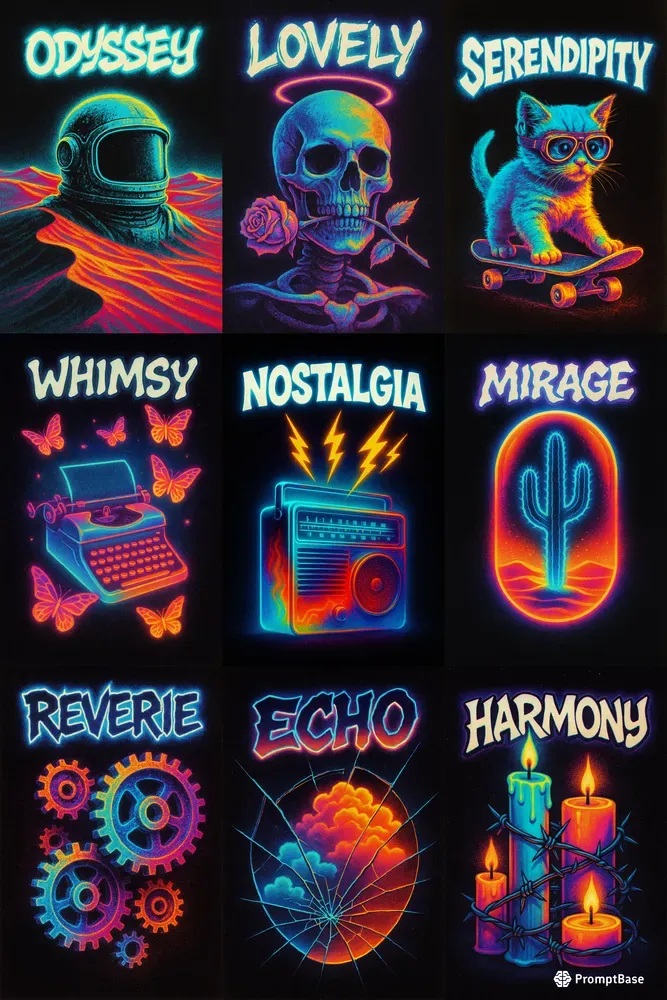 Retro 80s Neon Glow Posters