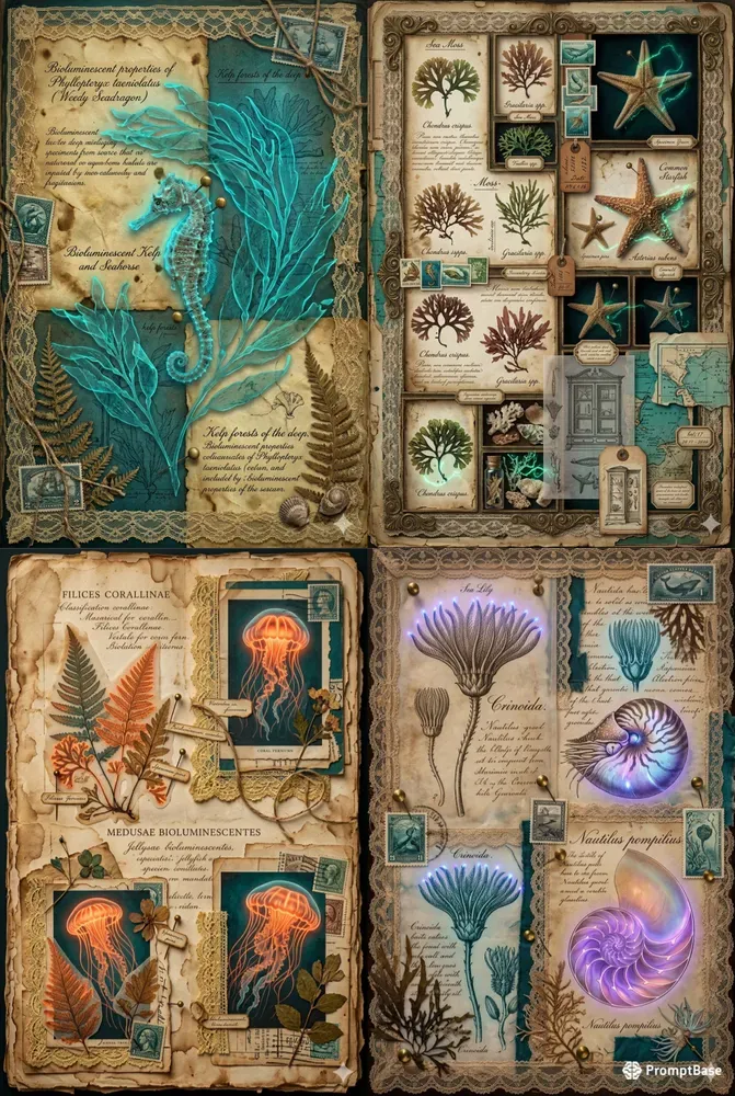 Glowing Sea Flora Junk Journal Pages
