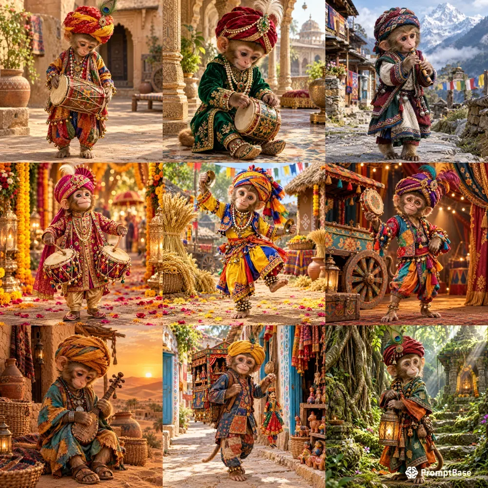 Colorful Folk Monkey Characters