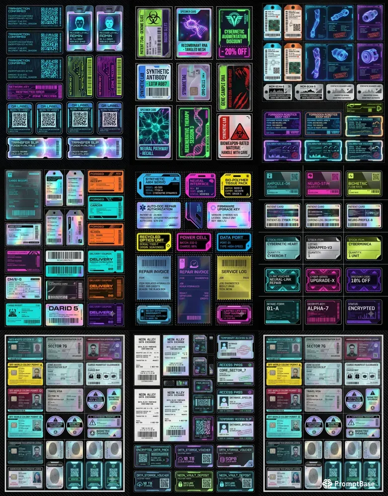 Cyberpunk Ephemera Scrap Sheets
