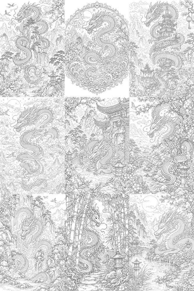 Dragons Of The East Adult Coloring Pages