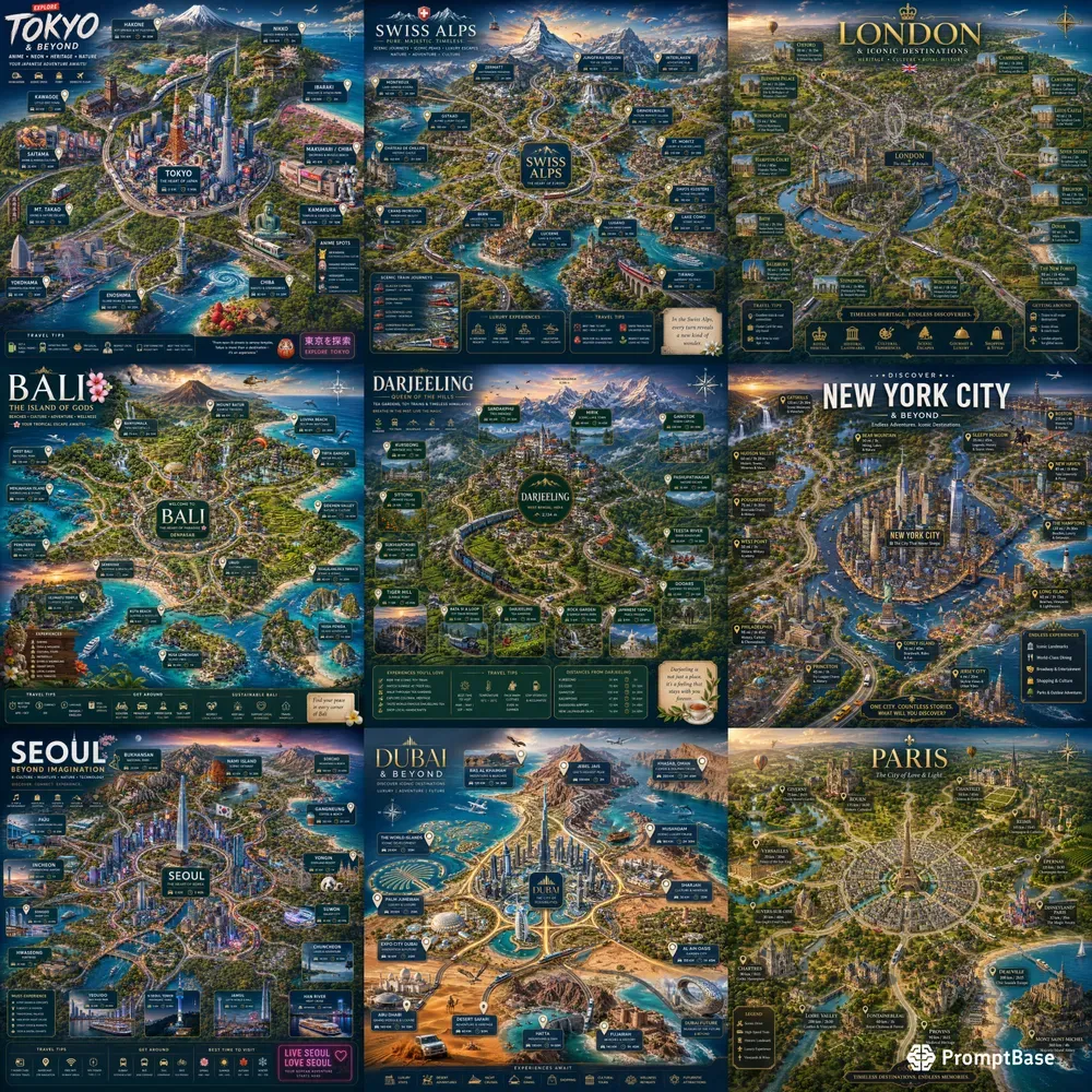 Illustrated Travel Map Poster Style