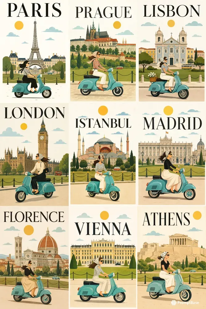 Vintage City Scooter Posters