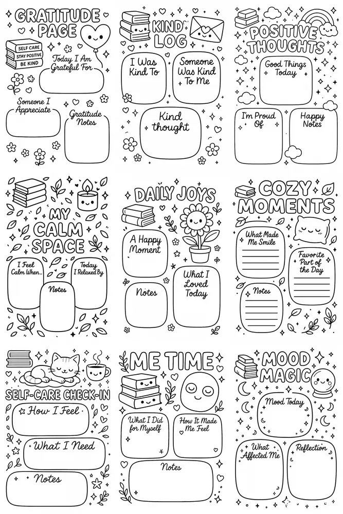 Selfcare Gratitude Journals Coloring Pages