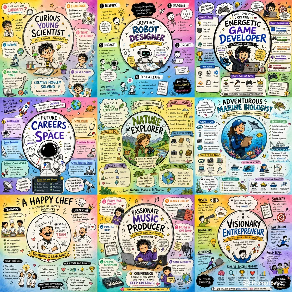 Whimsical Career Sketchnote Posters