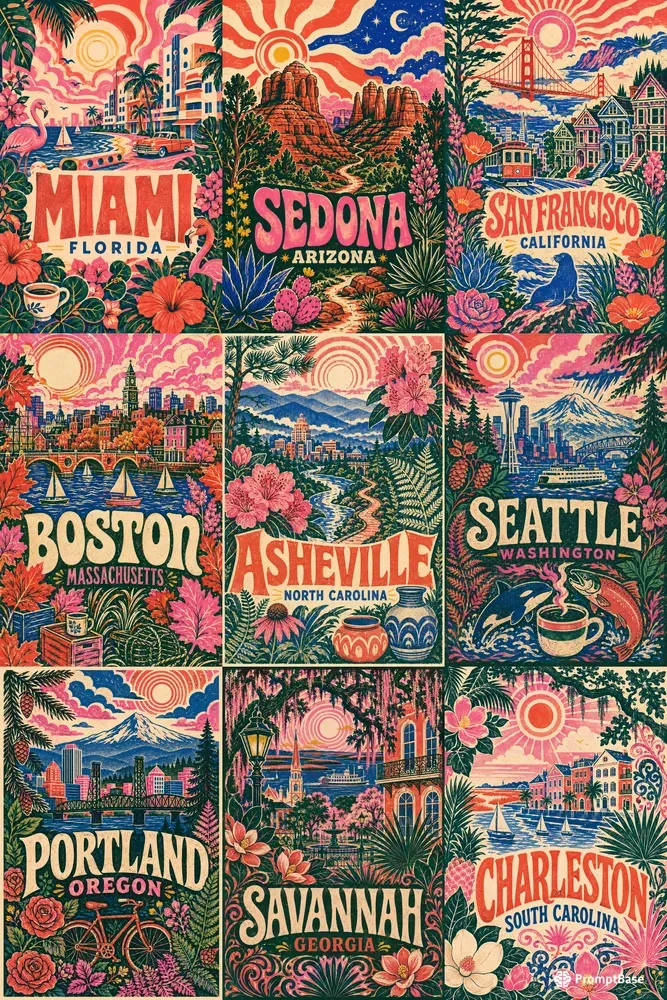 Psychedelic Botanical City Posters