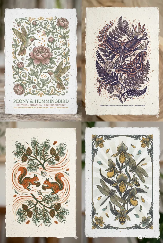 Ethereal Botanical Risograph Patterns