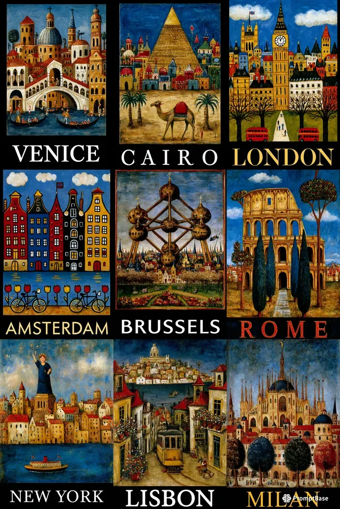 Folk Style City Travel Posters