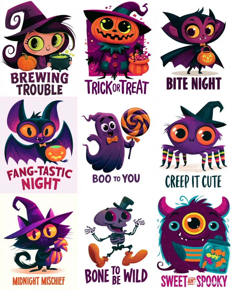 Whimsical Halloween Character Cliparts