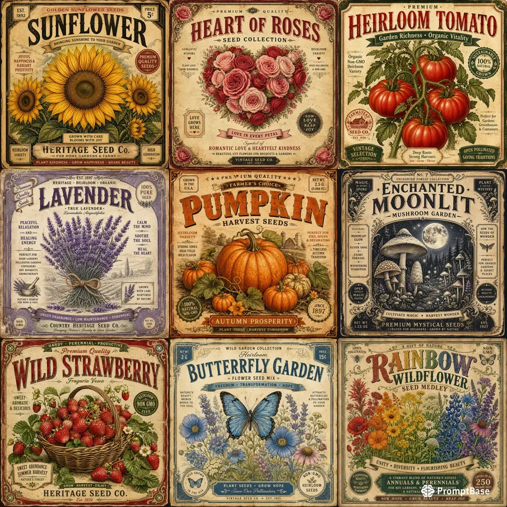 Vintage Seed Packet Poster Designs