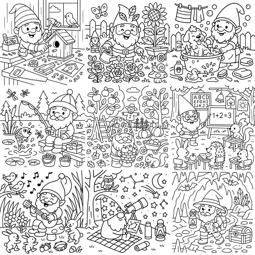 Cute Gnome Coloring Pages For Kids