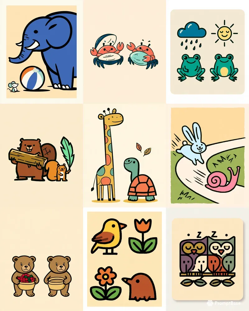 Bold Cartoon Opposites Cards