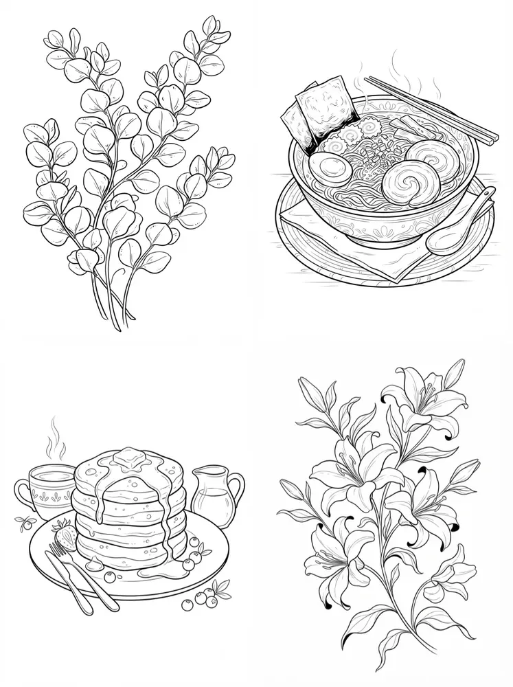 Modern Digital Gouache Coloring Pages